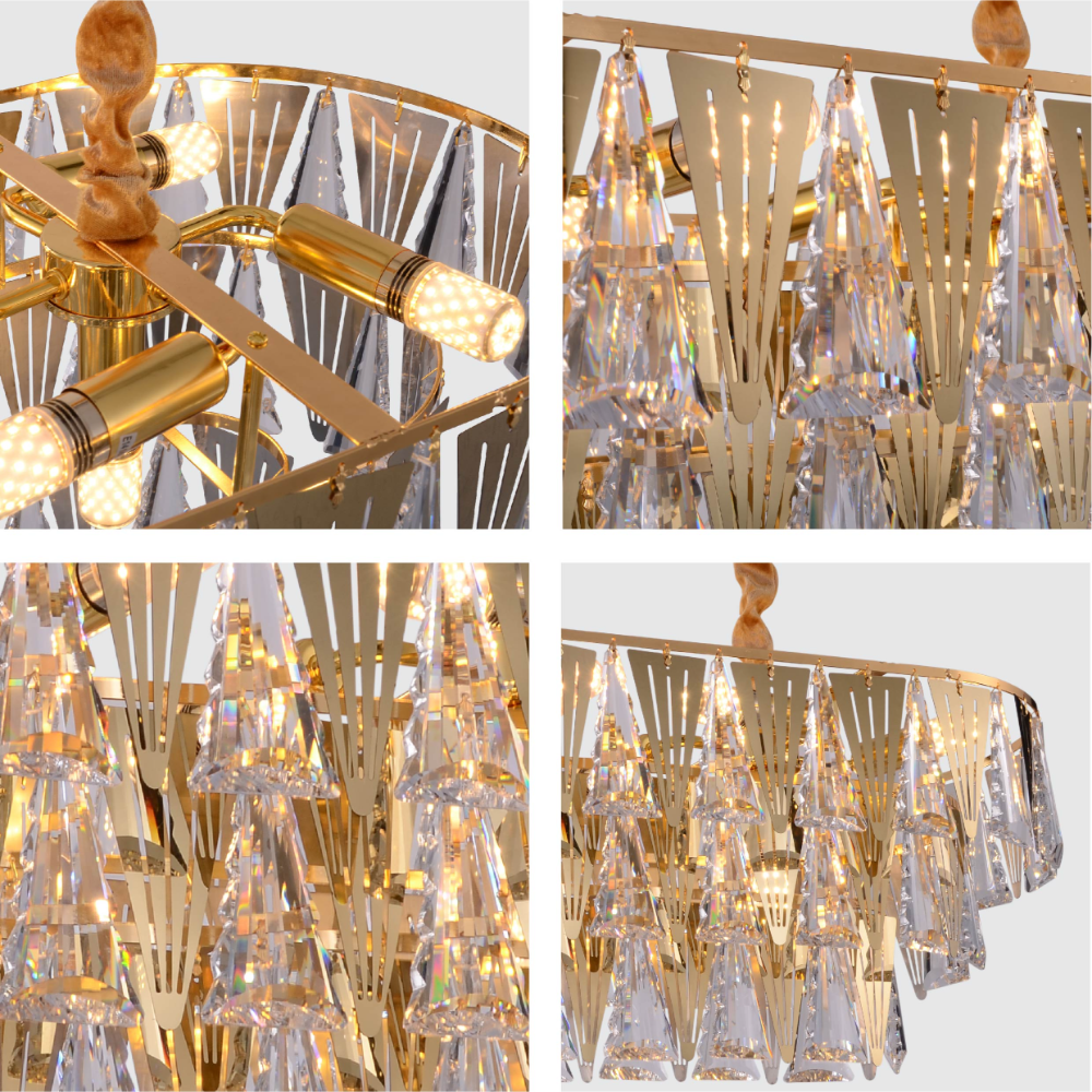 Details of Opulent Gold Chandelier Ceiling Light with Triangular Crystal Elegance | TEKLED 159-17918