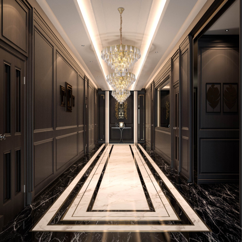 Interior application of Opulent Gold Chandelier Ceiling Light with Triangular Crystal Elegance | TEKLED 159-17916