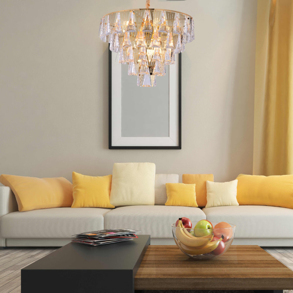 Living room kitchen bedroom use of Opulent Gold Chandelier Ceiling Light with Triangular Crystal Elegance | TEKLED 159-17914