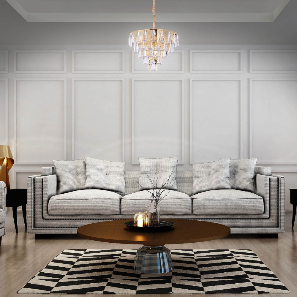 Living room kitchen bedroom use of Opulent Gold Chandelier Ceiling Light with Triangular Crystal Elegance | TEKLED 159-17916