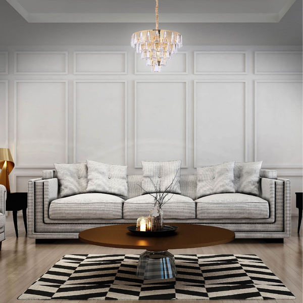 Living room kitchen bedroom use of Opulent Gold Chandelier Ceiling Light with Triangular Crystal Elegance | TEKLED 159-17916