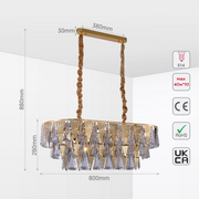 Size and tech specs of Opulent Gold Chandelier Ceiling Light with Triangular Crystal Elegance | TEKLED 159-17918
