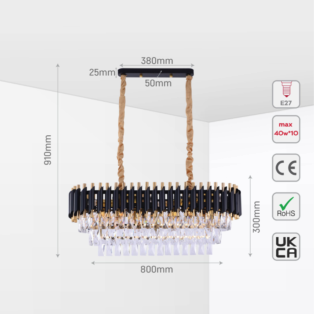 Size and tech specs of Orbit Glow Design Tiered Crystal Modern Chandelier Ceiling Light | TEKLED 159-17888