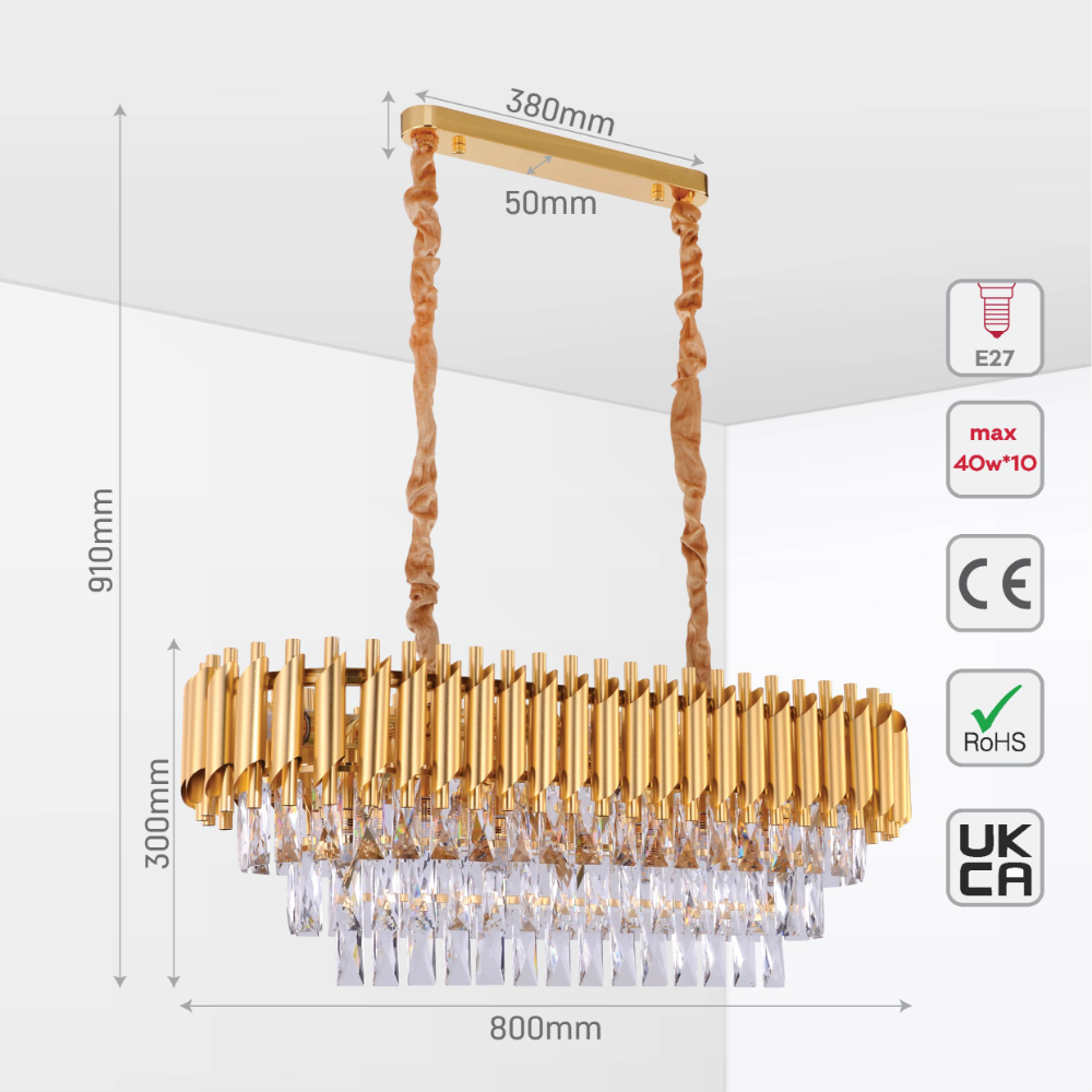 Size and tech specs of Orbit Glow Design Tiered Crystal Modern Chandelier Ceiling Light | TEKLED 159-17896