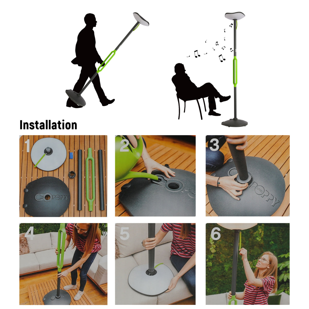 Close shots of Poppy LED Solar Garden Post Light with Bluetooth Speaker Dark Grey IP54 240-035021