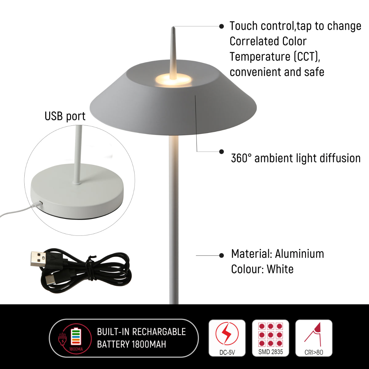 Lighting properties of Portable LED Floor Lamp with Dimmable CCT - Sleek Design, 131cm 130-03540