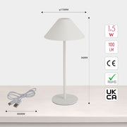 Size and certifications of Rechargeable Dual-Source Cone LED Lamp 130-03748