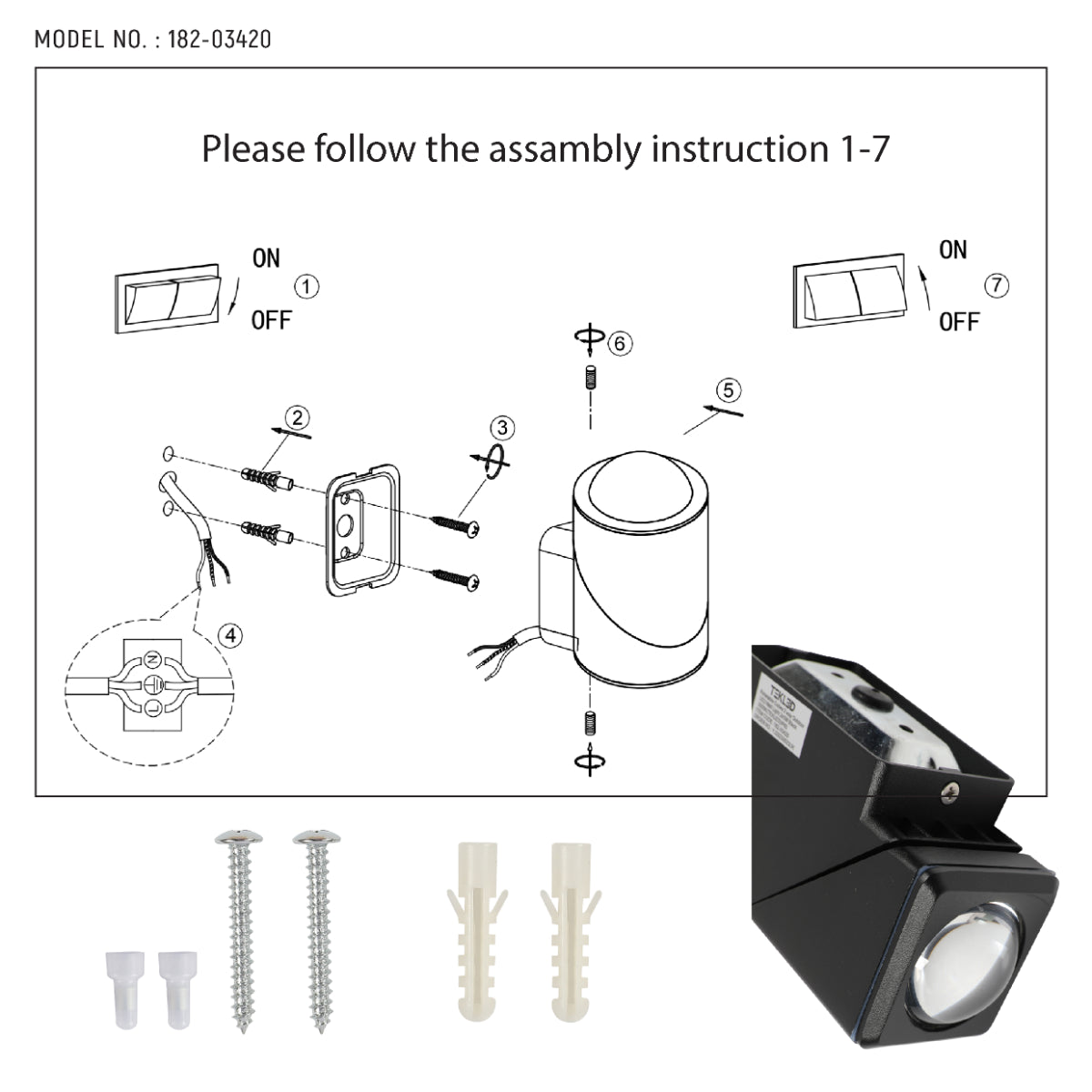 Technical specs of Rotatable Cubes Outdoor LED Wall Light Black 3000K Narrow Beam 182-03420