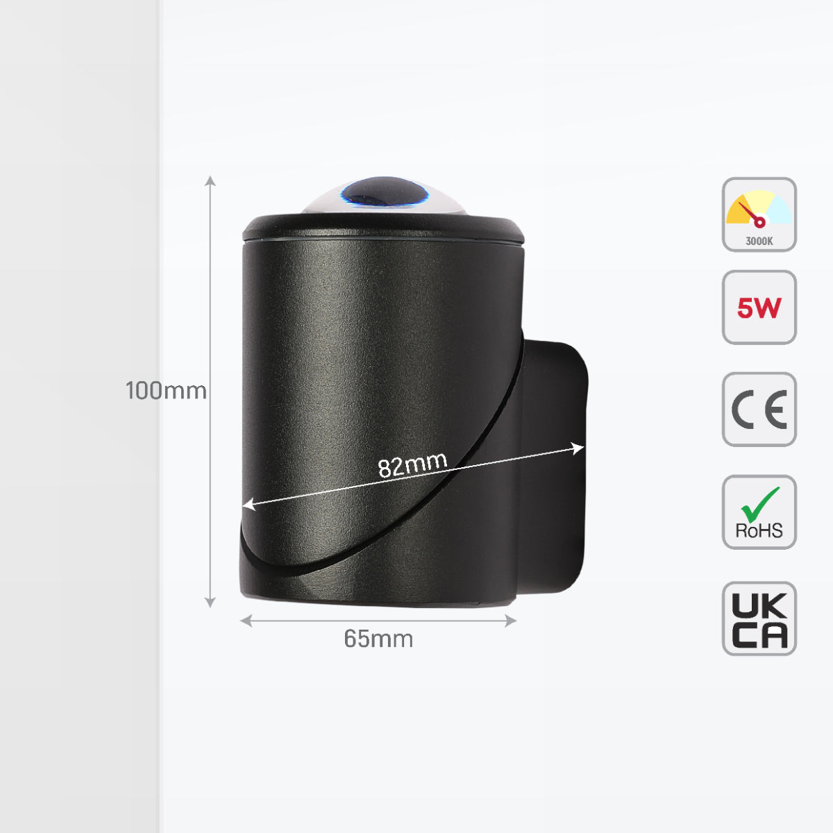 Size and certifications of Rotatable Cylinders  Outdoor LED Wall Light Black 3000K Narrow Beam 182-034150