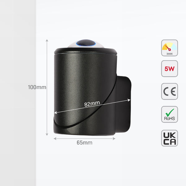 Size and certifications of Rotatable Cylinders  Outdoor LED Wall Light Black 3000K Narrow Beam 182-034150