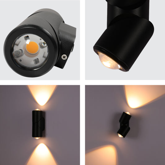 Close shots of Rotatable Cylinders  Outdoor LED Wall Light Black 3000K Narrow Beam 182-034160