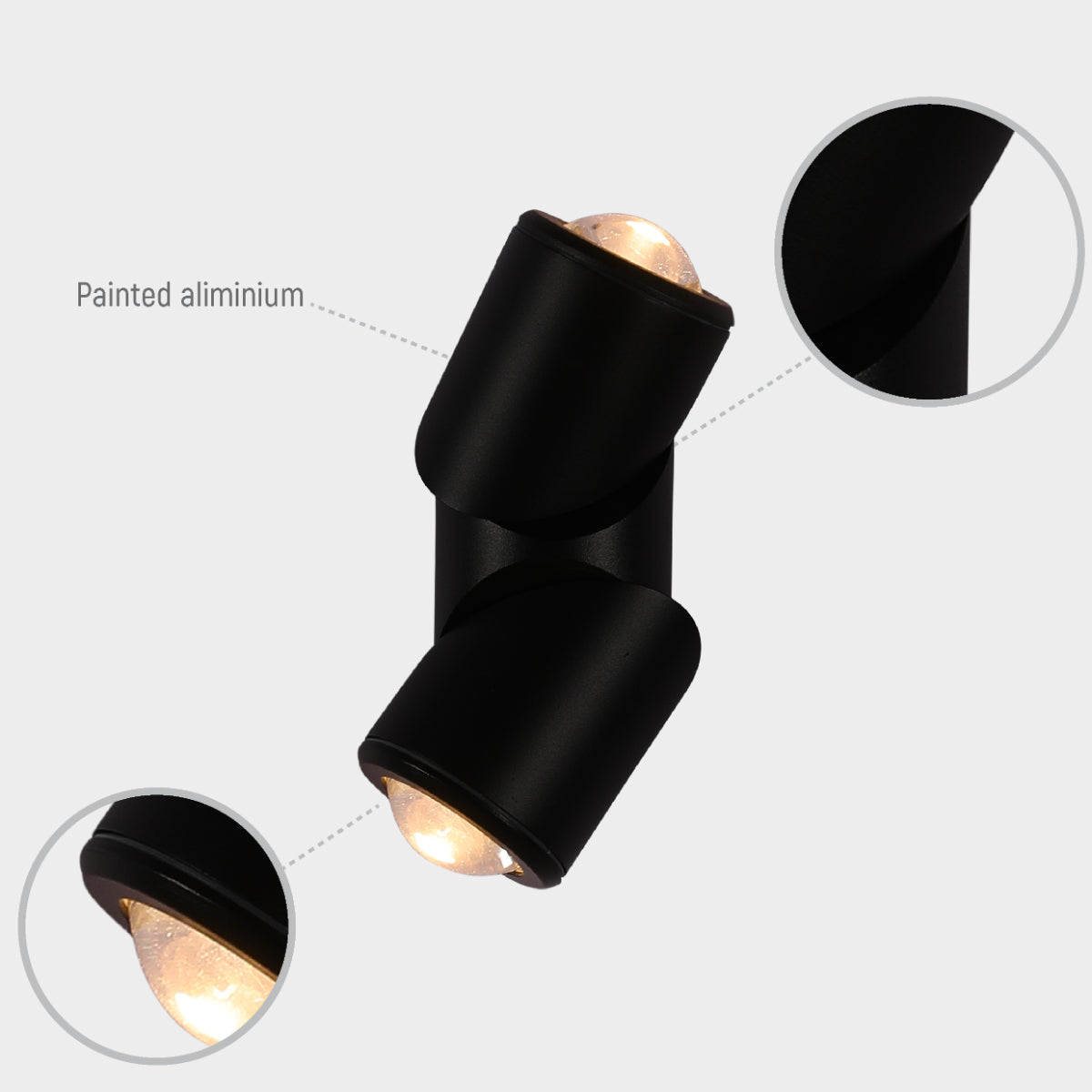 Lighting properties of Rotatable Cylinders  Outdoor LED Wall Light Black 3000K Narrow Beam 182-034160