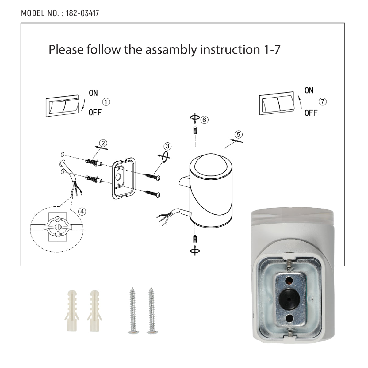 Technical specs of Rotatable Cylinders  Outdoor LED Wall Light White 3000K Wide Beam 182-03417