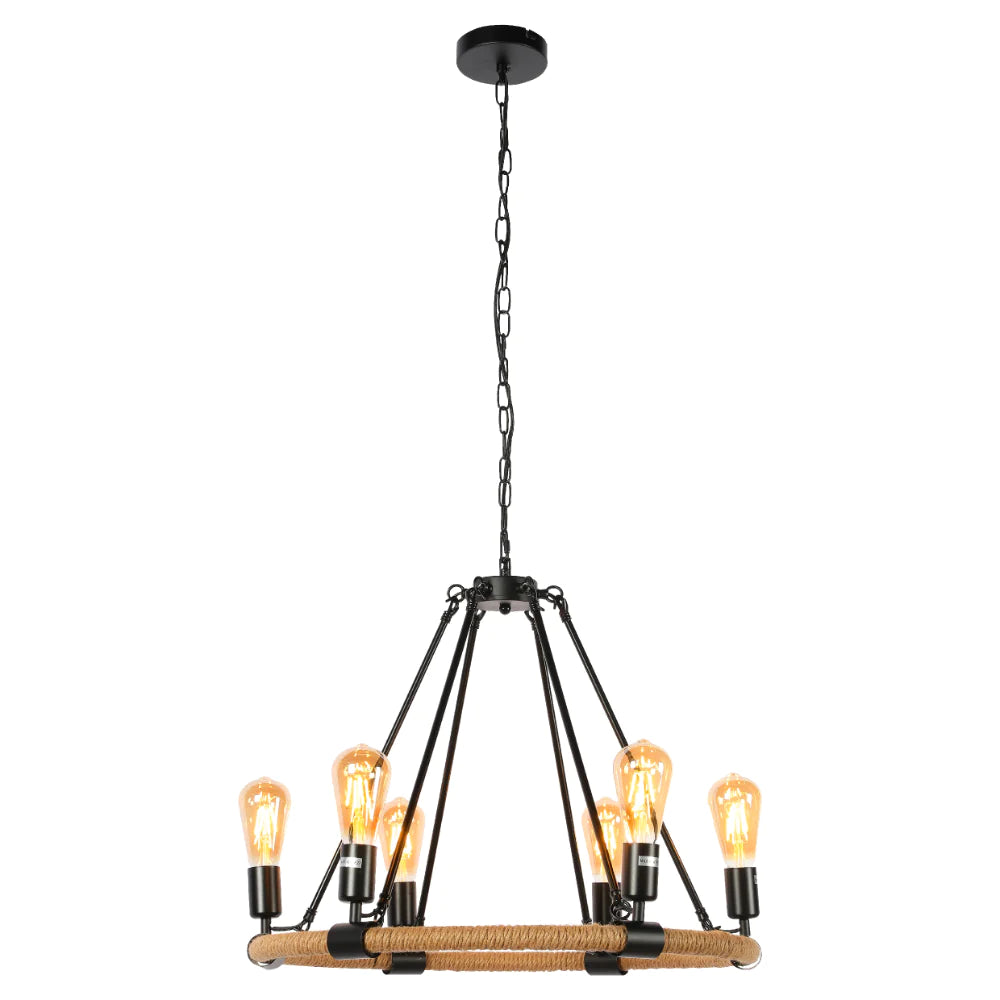 Main image of Rustic Charm Jute-Wrapped Circle Chandelier | 6-Light Artisanal Accent Fixture | TEKLED 158-17904