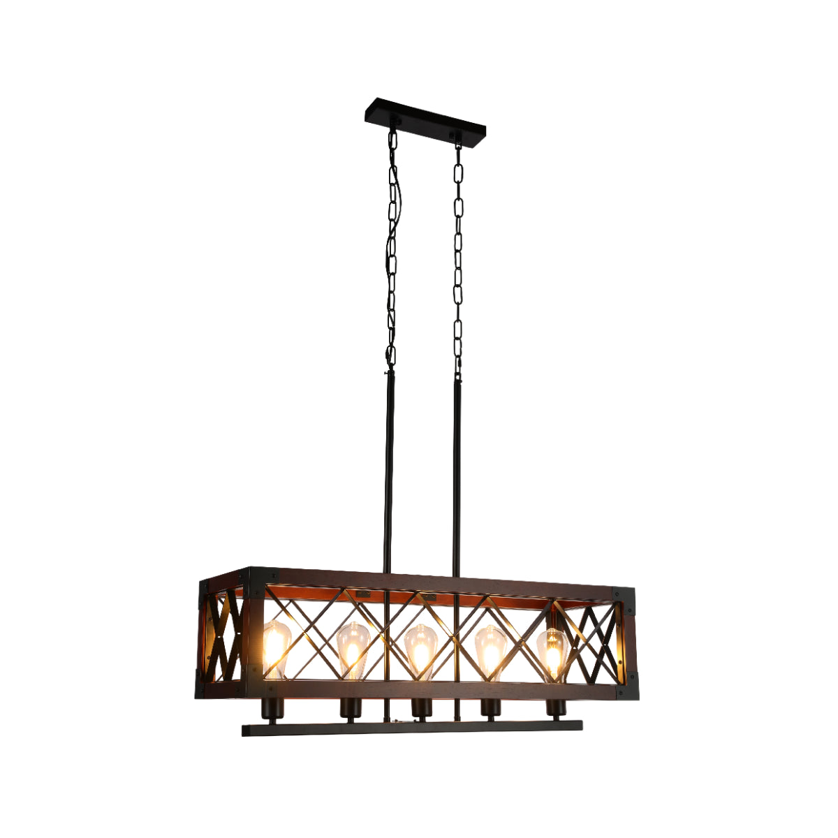 Main image of Rustic Rectangular Cage Chandelier - Wood Accent