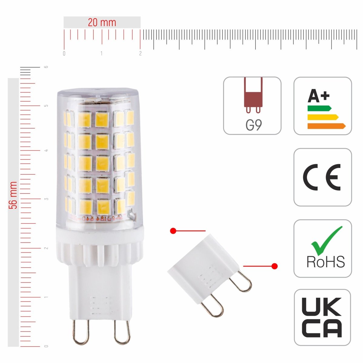 Size and certifications of LED Capsule Bulb G9 Snap Fix 4.8W 500lm 6000K Cool Daylight Pack of 10 | TEKLED 526-010954