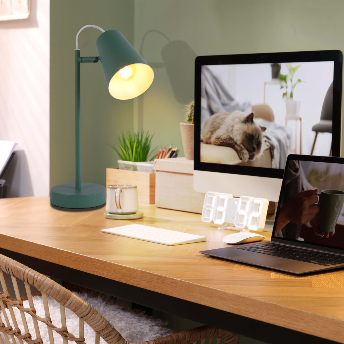 Where to use Sleek Cut Cone Desk Lamp in Vibrant Colors - Modern Elegance 130-03670