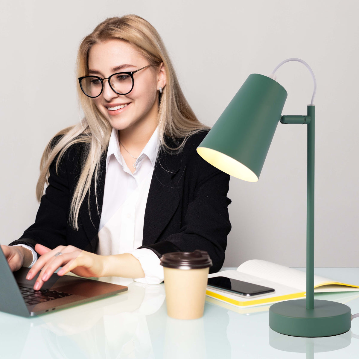 Usage of Sleek Cut Cone Desk Lamp in Vibrant Colors - Modern Elegance 130-03670