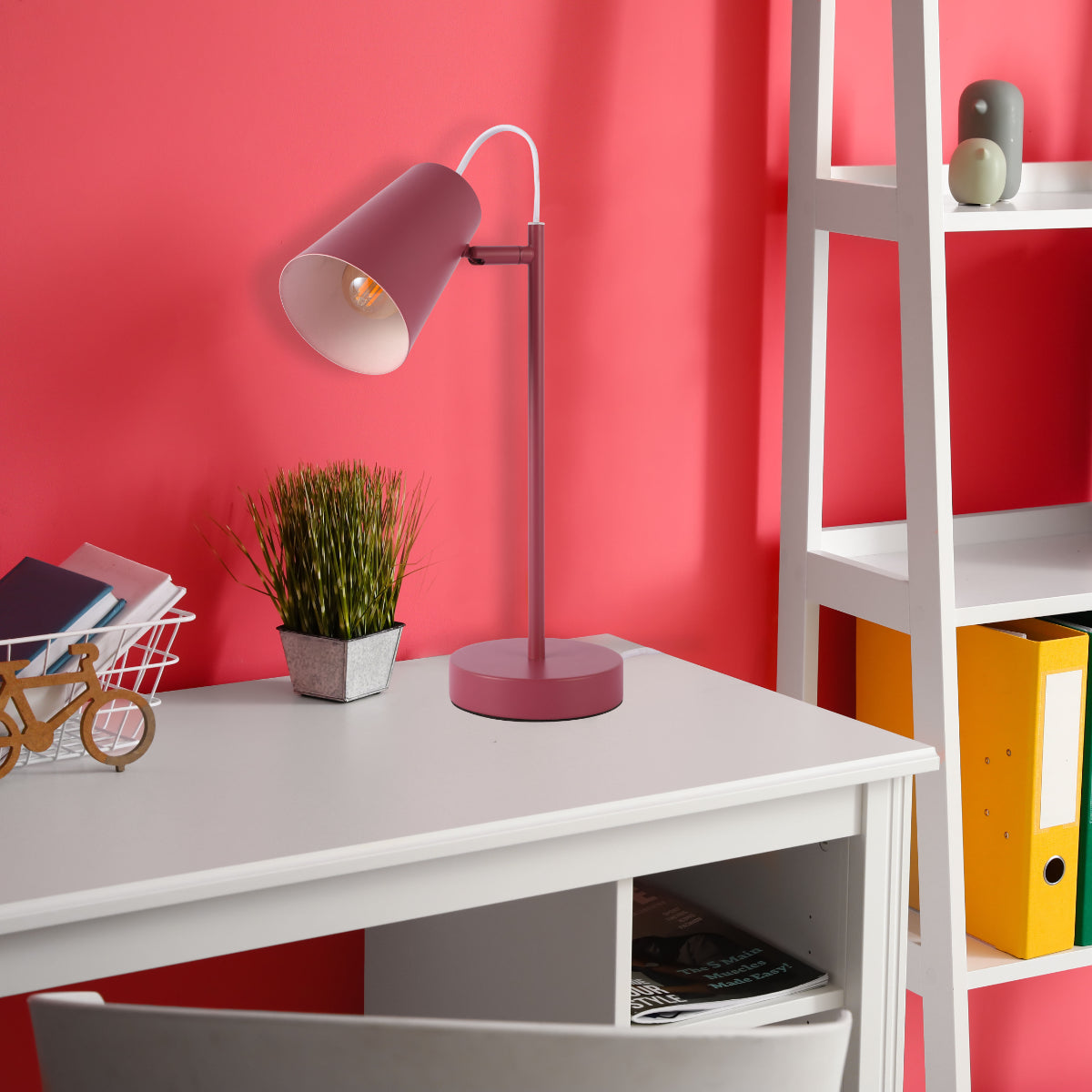 Where to use Sleek Cut Cone Desk Lamp in Vibrant Colors - Modern Elegance 130-03672