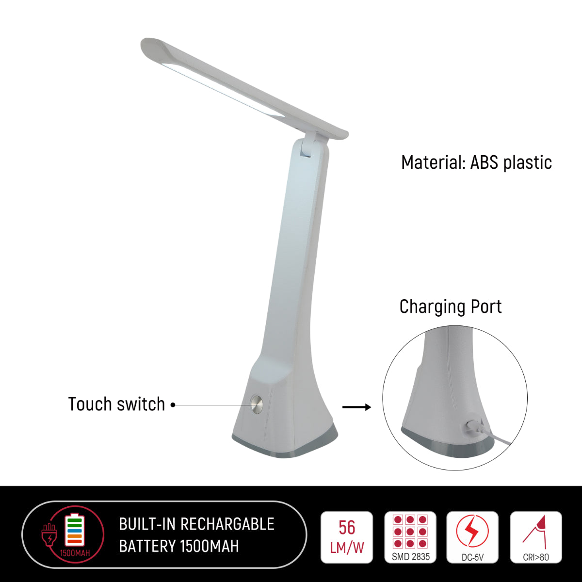 Technical specs of Sleek Foldable LED Desk Lamp with Touch Control 130-03762