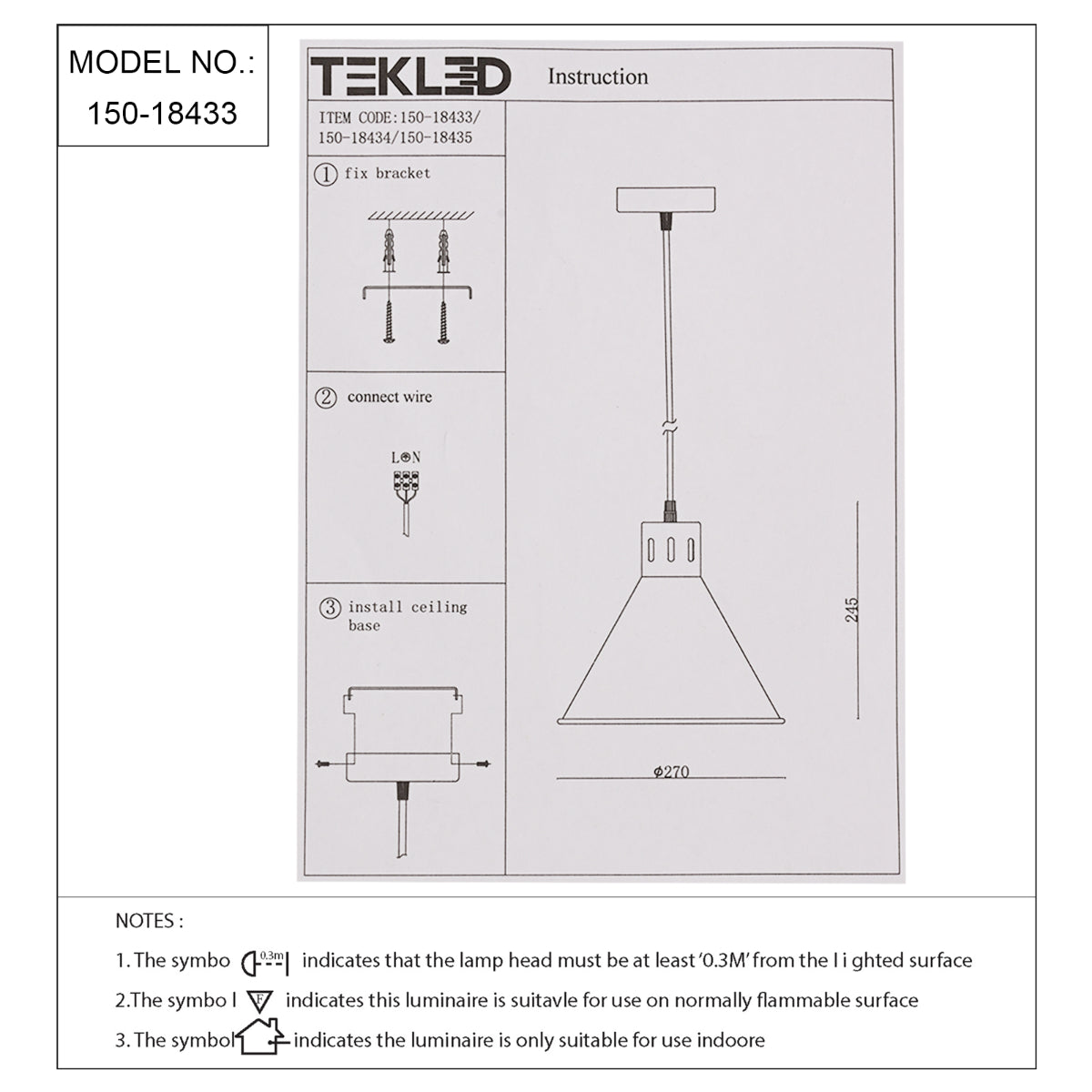 Technical specs of  Sleek Industrial Cone Pendant Light 150-18433