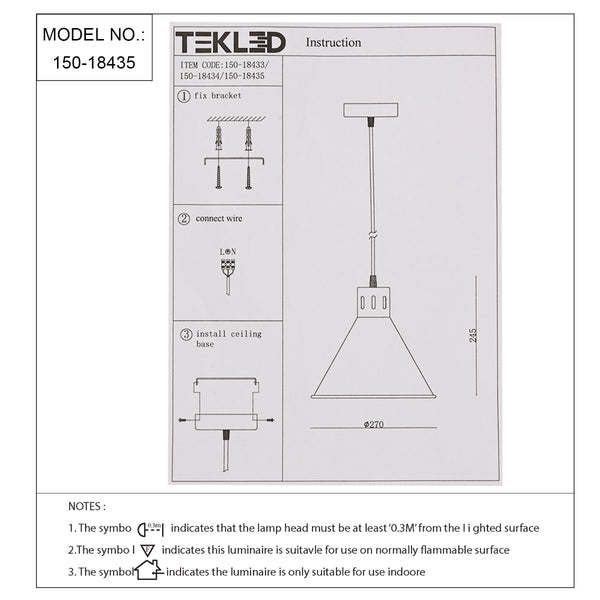Technical specs of  Sleek Industrial Cone Pendant Light 150-18435