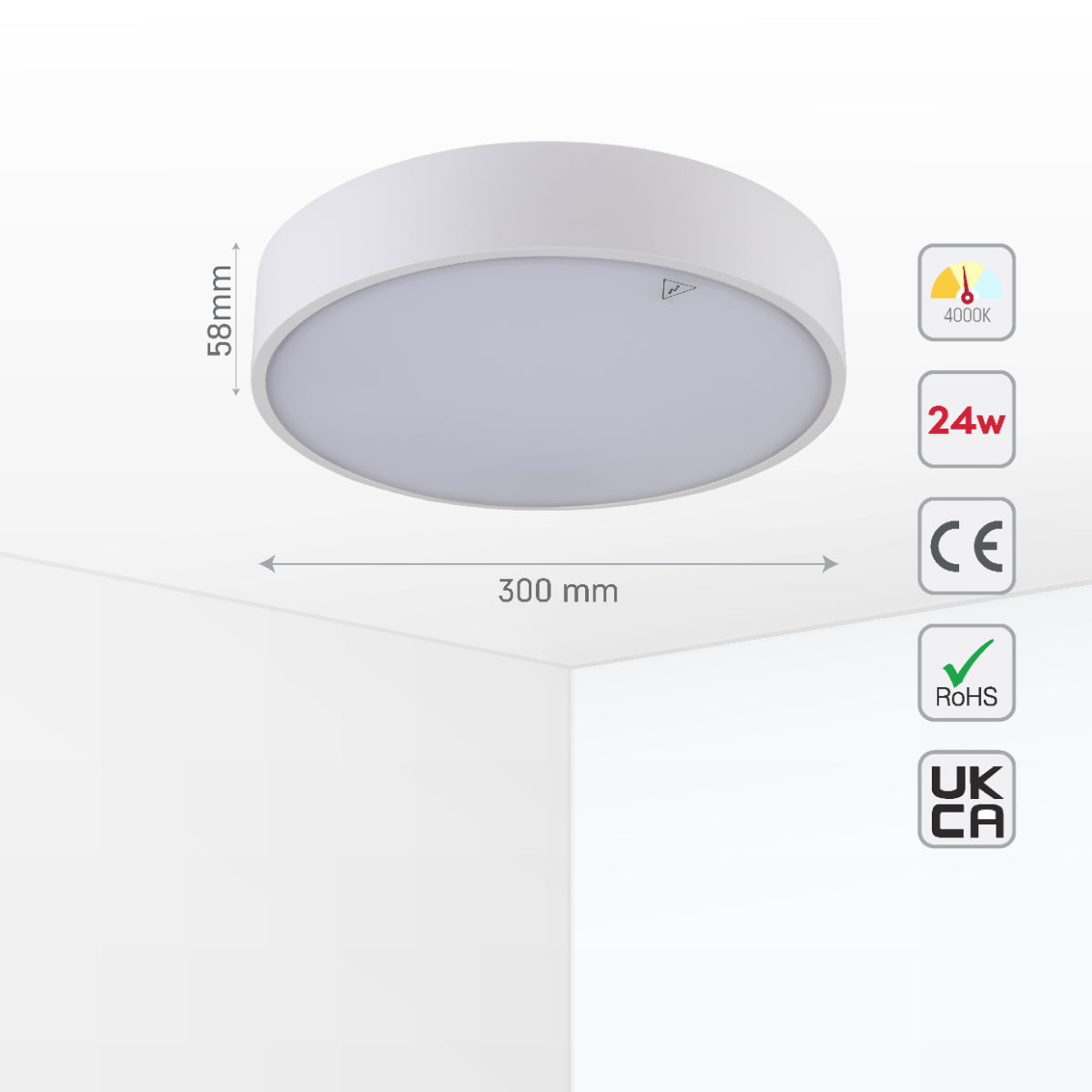 Size and certifications of Sleek LED Bulkhead Light IP65 Ceiling Wall Interior Exterior 24W 4000K White 181-15361