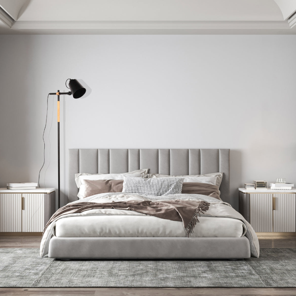 Usage of Sleek Nordic Floor Lamp with Oak Wood Detail - E27, Black/White 130-03548