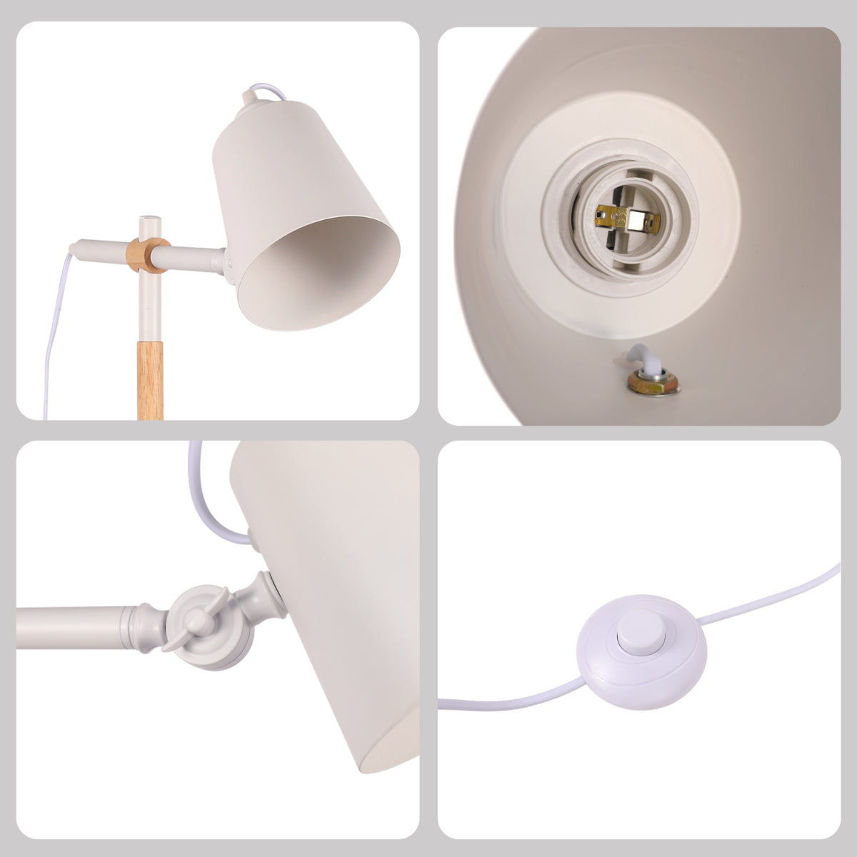 Lighting properties of Sleek Nordic Floor Lamp with Oak Wood Detail - E27, Black/White 130-03550
