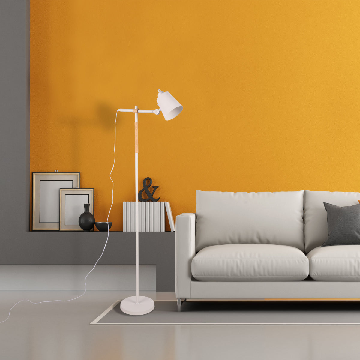 Where to use Sleek Nordic Floor Lamp with Oak Wood Detail - E27, Black/White 130-03550