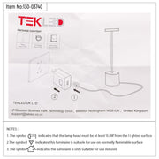 Technical specs of Sleek Portable LED Column Lamp with CCT Control 130-03740