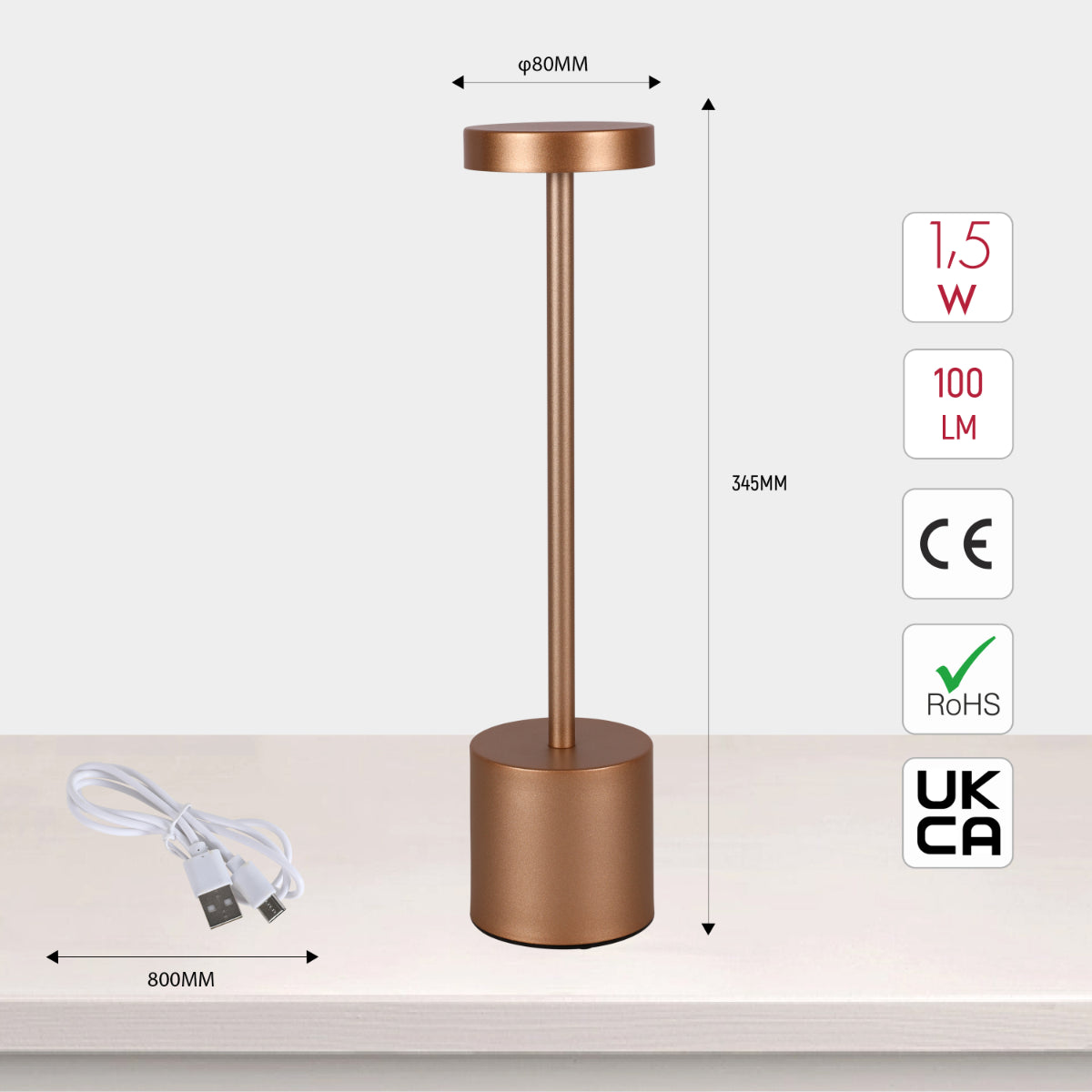 Size and certifications of Sleek Portable LED Column Lamp with CCT Control 130-03742