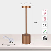 Size and certifications of Sleek Portable LED Column Lamp with CCT Control 130-03742