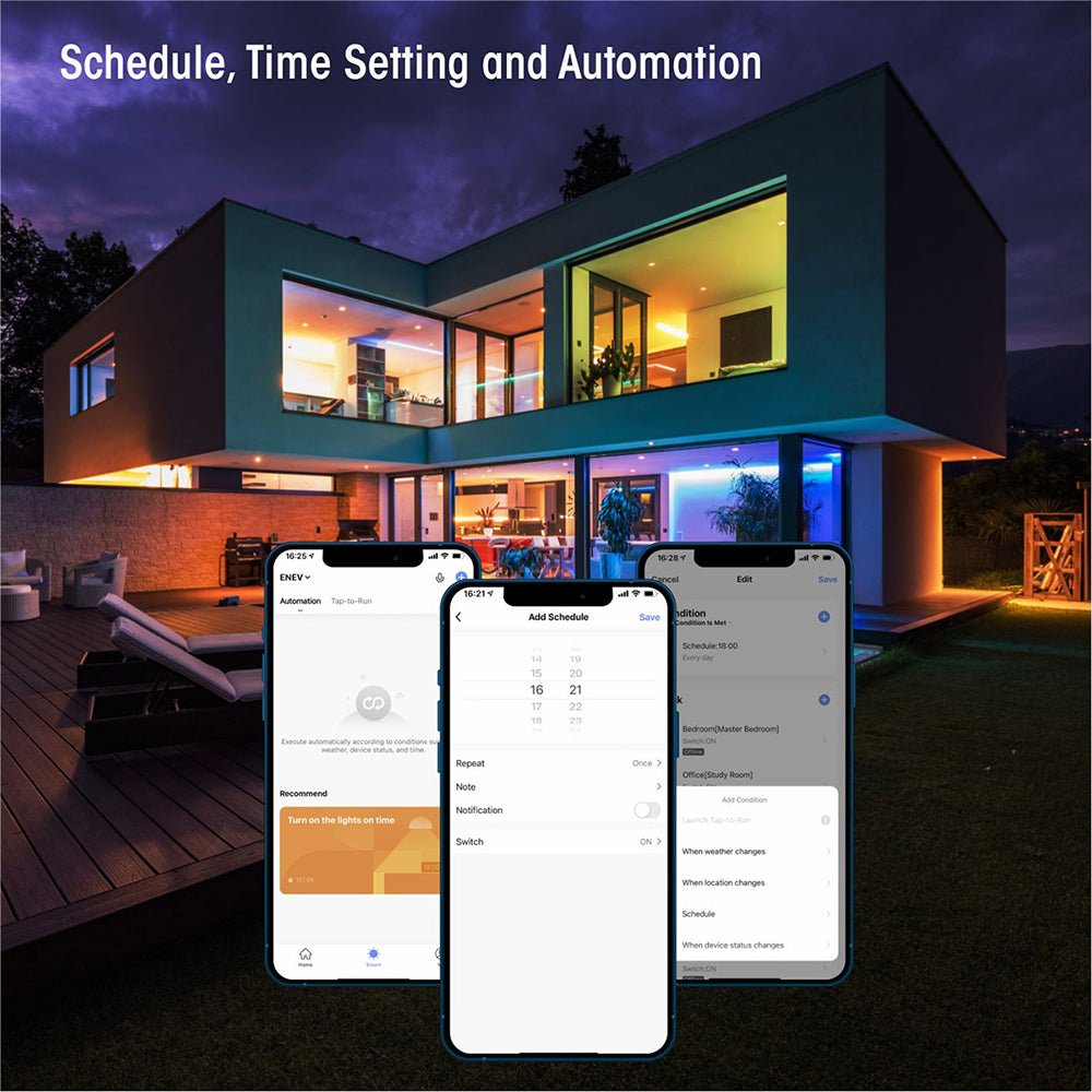 Illustration of schedule time setting and automation on Smart LED GLS Bulb A60 B22 Bayonet Cap 9W RGB White Pack of 2 Alexa Wifi Smart Life App