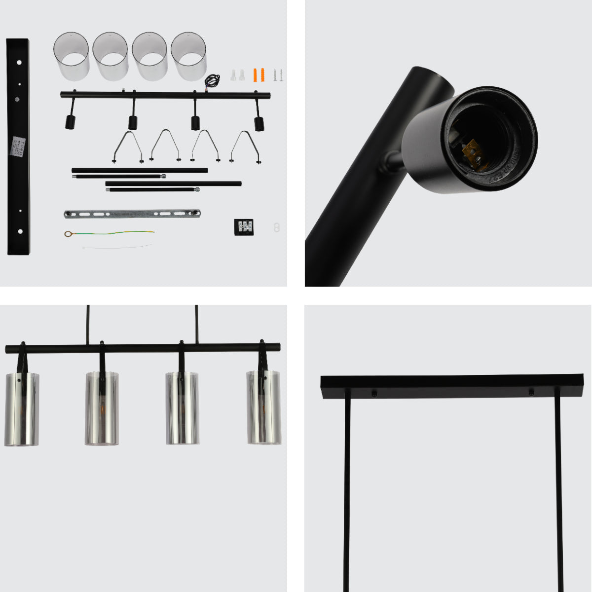 Close shots of Smoky Glass Chandelier - Linear & Round Variants, Adjustable Drop 150-19042