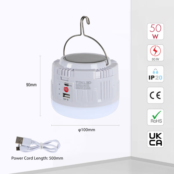 Size and certifications of Solar Rechargeable Emergency Light Bulb Lantern Cool Daylight 191-03130