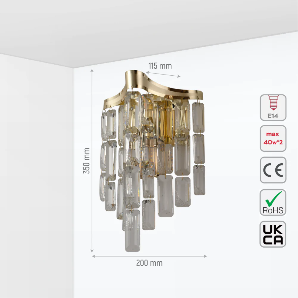 Size and tech specs of Star Crystal Chandelier Wall Light | TEKLED 151-19960