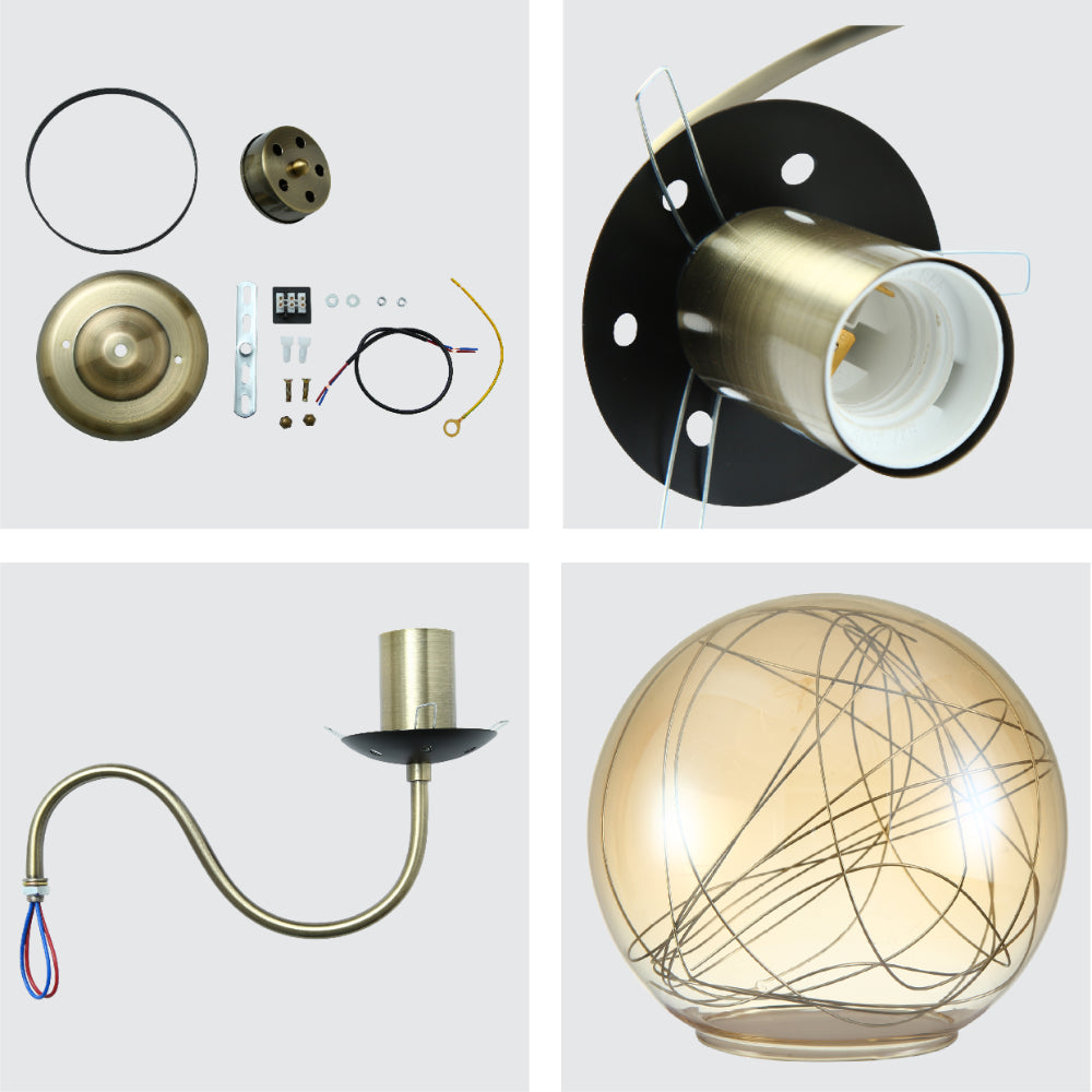 Details of Swan Neck Antique Brass & Amber Globe Light | TEKLED 159-17995