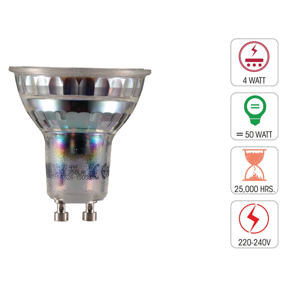 Technical specification of  crux led spot bulb mr16 gu10 4w 3000k warm white pack of 6/10
