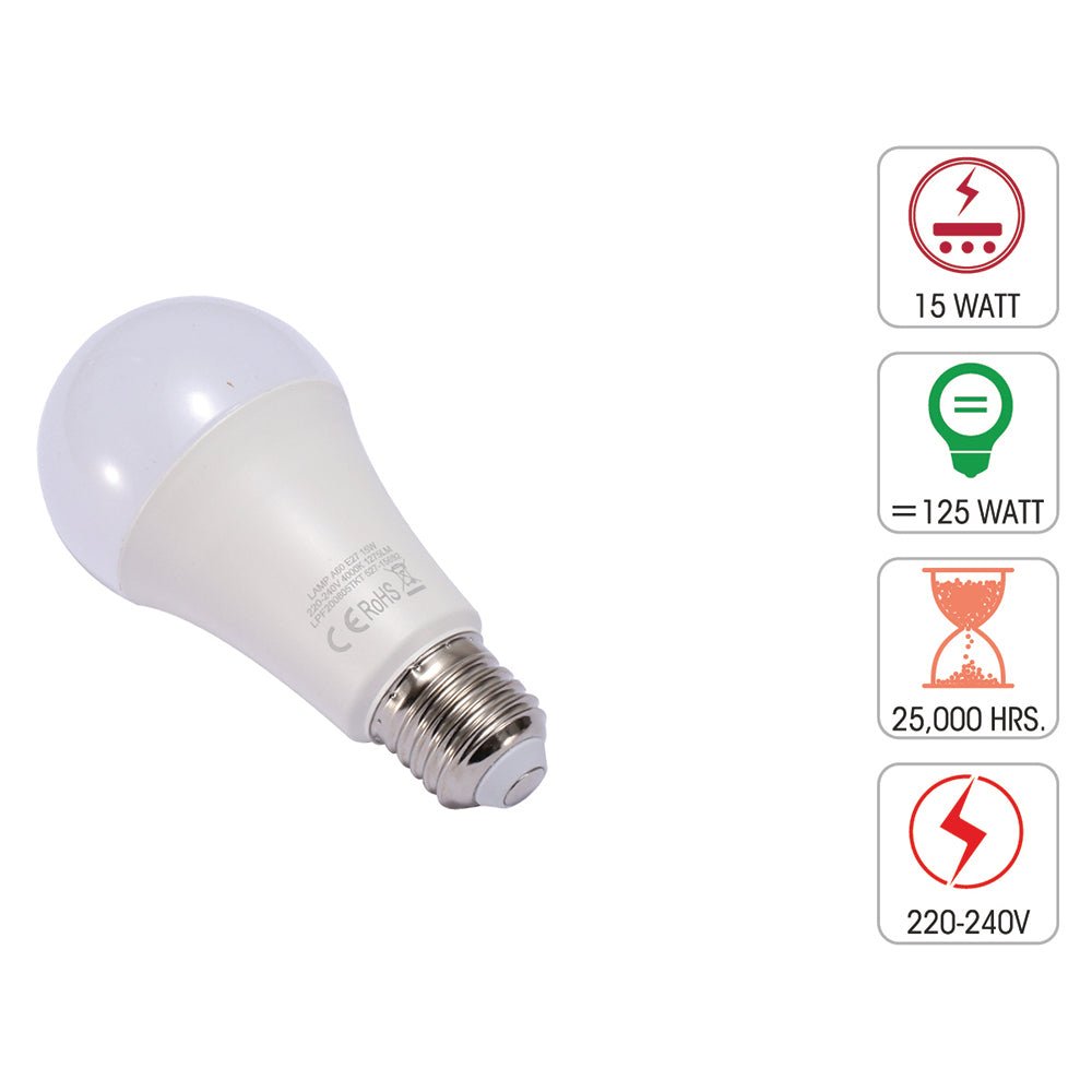 Technical specification of  libra led gls bulb a65 e27 edison screw 15w 4000k cool white pack of 6/10 warm white 2700k