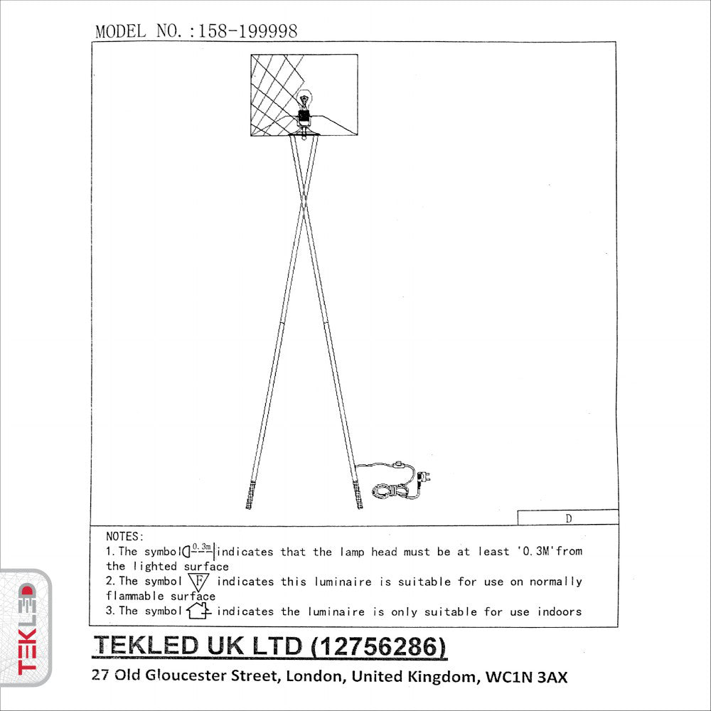 User manual and box content of tripod white drum floor lamp with e27 fitting