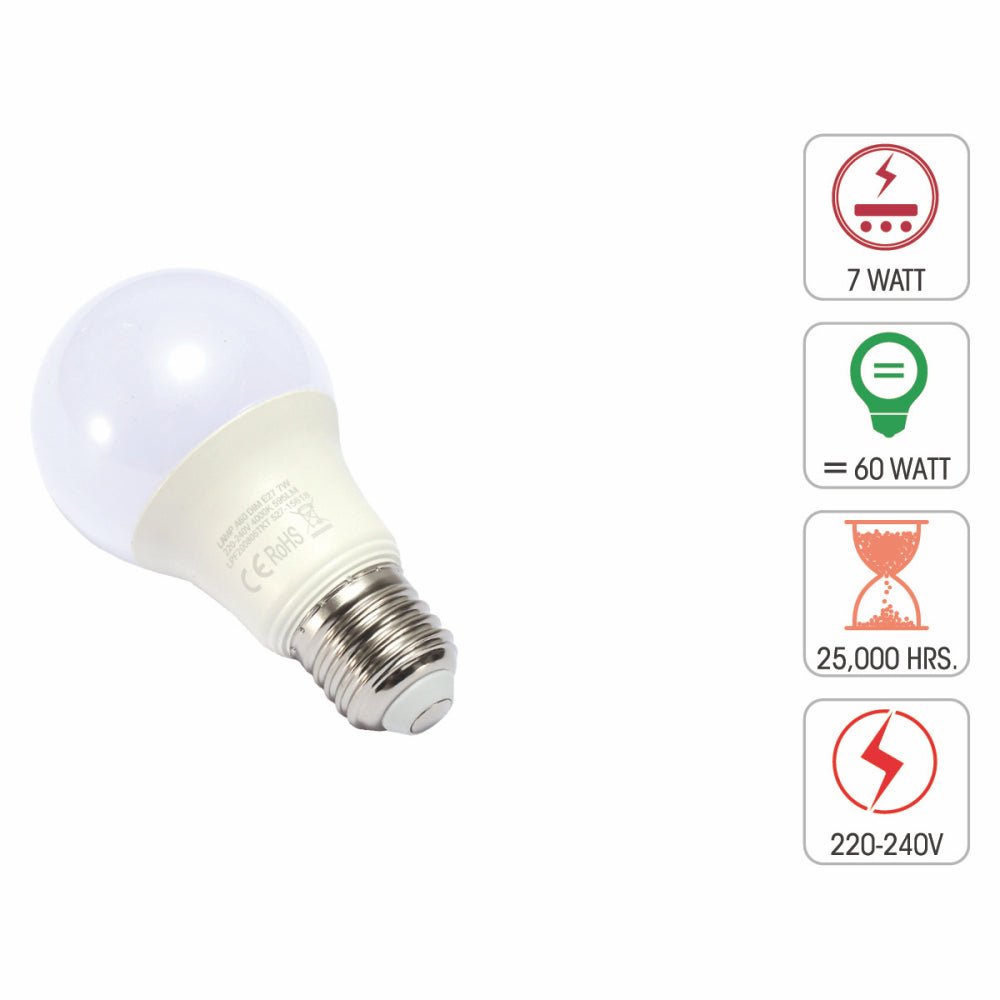 Technical specification of  virgo led gls bulb a60 dimmable e27 edison screw 7w 4000k cool white pack of 2