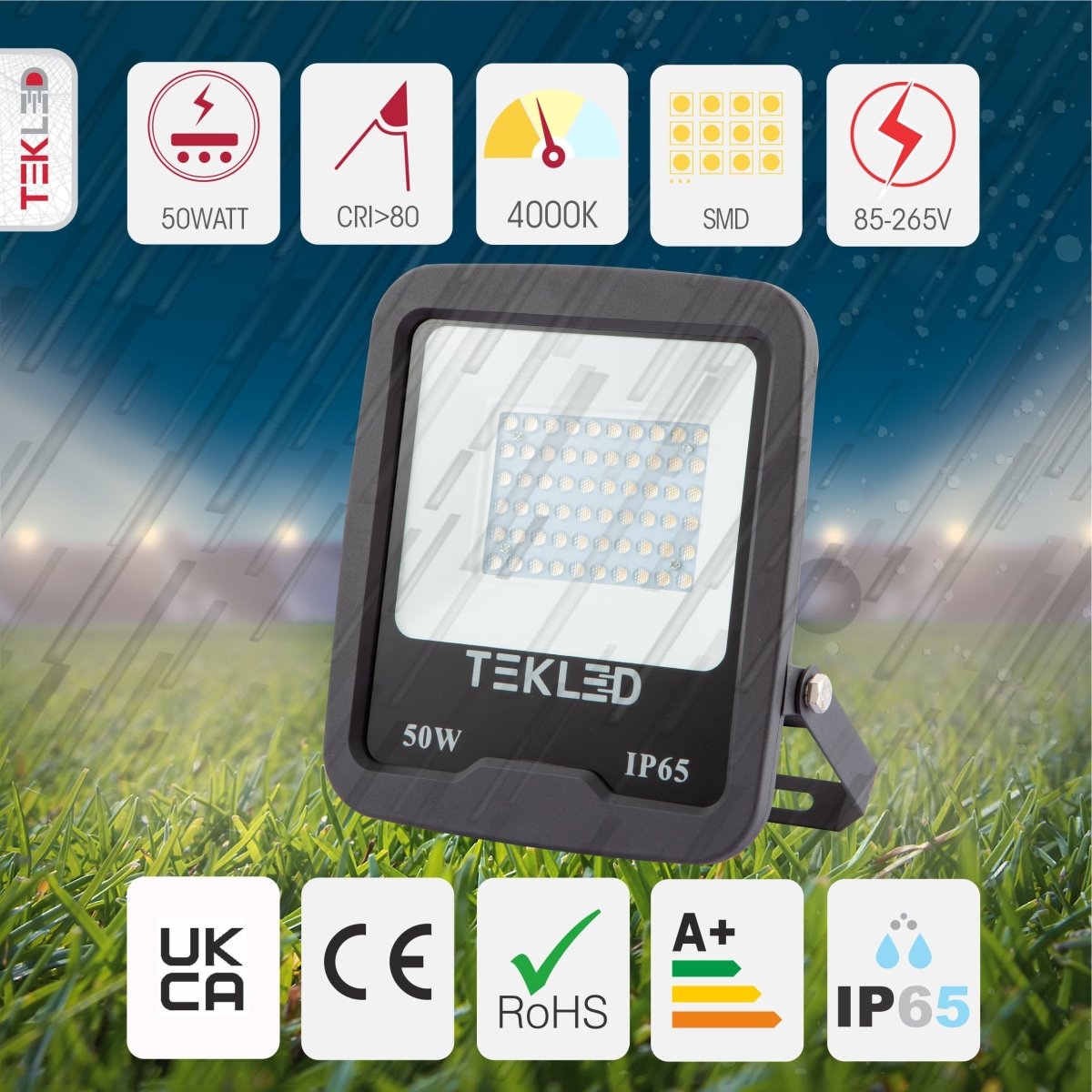 Technical specs for LED Floodlight SMD 3030 Uk 50W Cool White 4000K IP65