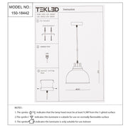 Technical specs of Timeless Classic Dome Pendant Light 150-18442