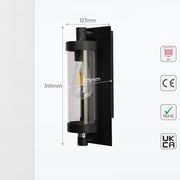 Size and certifications of Timeless Elegance Wall Sconce - Durable Glass & Aluminum, E27 Compatible Outdoor/Indoor Light 182-03413
