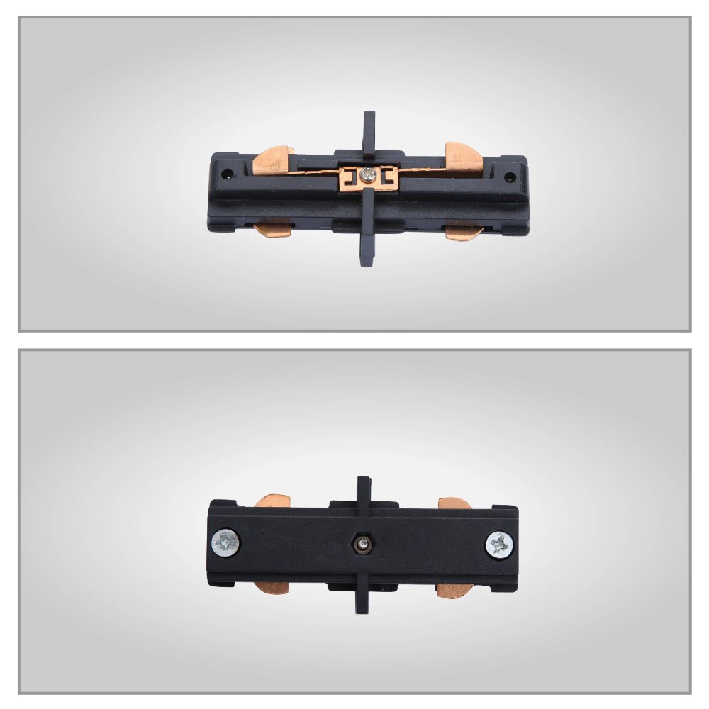 Top and bottom view of I straight L T X Connector for Track for 3 Conductor Tracklight adaptors Black or White | TEKLED 175-15637