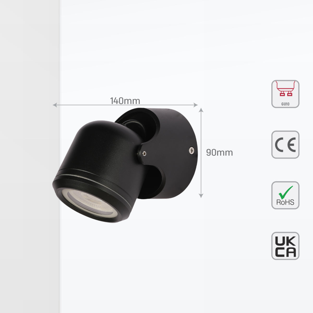 Size and certifications of Up Down Tiltable Outdoor Wall Light GU10 Black 182-03411