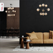 Amber Glass Globe Black And Antique Brass Semi Flush Ceiling Light 12Xe27 living room