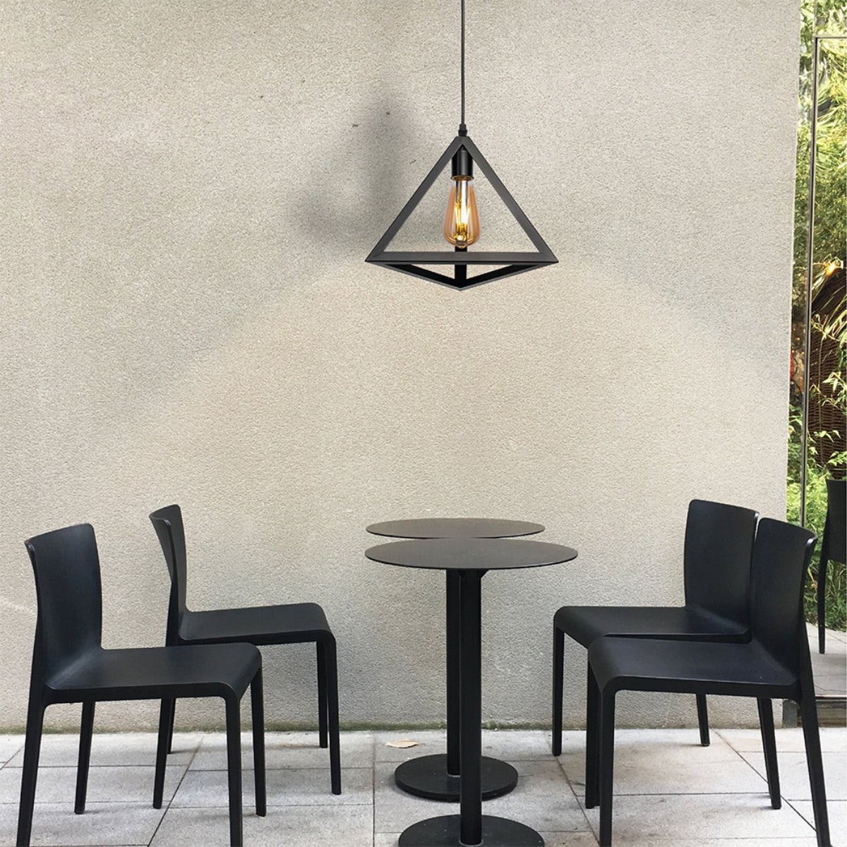 Interior application of Black Metal Pyramid Cage Pendant Ceiling Light with E27 | TEKLED 150-17948
