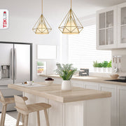 Gold wire opal shade caged funnel pendant light with e27 fitting in kitchen island top
